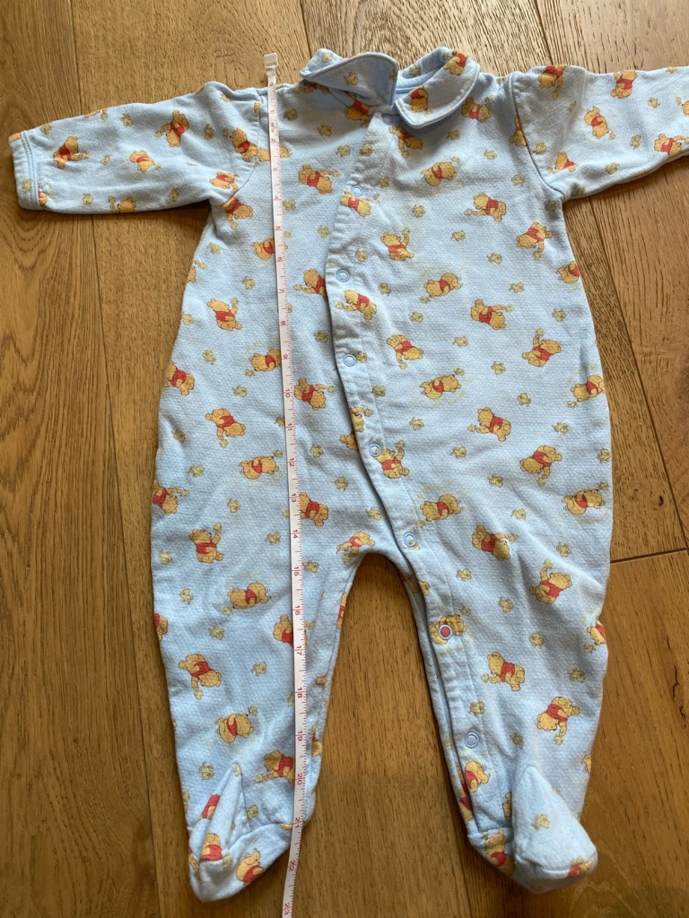 Vintage Disney Light Blue Winnie the Pooh Footed One-Piece With Collar - Picture 6 of 6